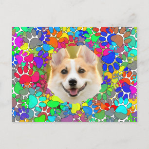 Cute Dog Picture Paw Print Pattern Custom  Postcard