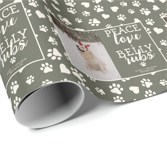 Cute Dog Picture Personalise Green Christmas Photo Wrapping Paper (Roll Corner)