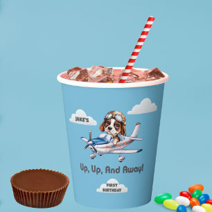 Cute Dog Pilot &Cessna Plane,Travel,First Birthday Paper Cups