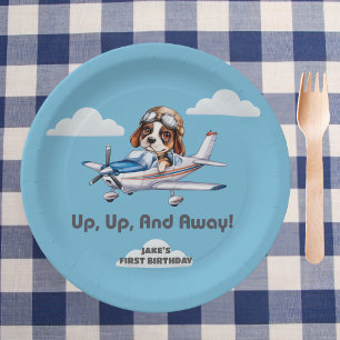 Cute Dog Pilot &Cessna Plane,Travel,First Birthday Paper Plate