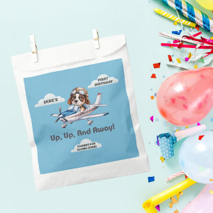 Cute Dog Pilot Flying Aeroplane Boy First Birthday Favour Bags