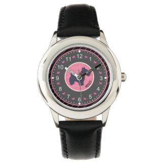 Cute Dog Pink Black Custom Name Watch