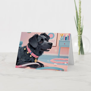 Cute dog pink blue bling dog mum foil greeting card