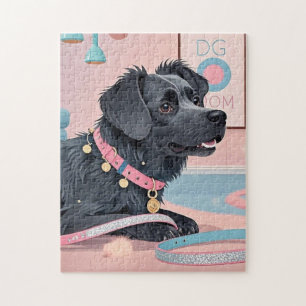Cute dog pink blue bling dog mum jigsaw puzzle