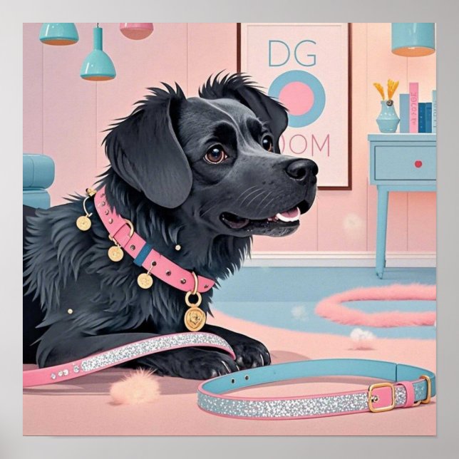 Cute dog pink blue bling dog mum  poster (Front)