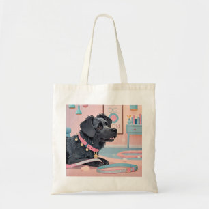 Cute dog pink blue bling dog mum tote bag