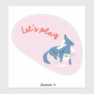 Cute dog, pink, "let's play!"