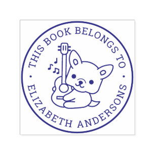 Cute Dog Play Guitar Personalised Name Book Label Self-inking Stamp