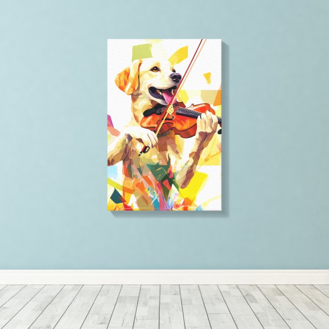 Cute Dog Playing a Violin Canvas Print (Insitu(Wood Floor))