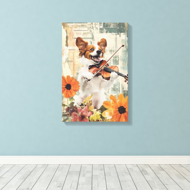 Cute Dog Playing a Violin Canvas Print (Insitu(Wood Floor))
