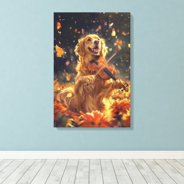Cute Dog Playing a Violin Canvas Print (Insitu(Wood Floor))