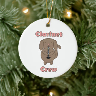 Cute Dog Playing Clarinet Music Ceramic Tree Decoration