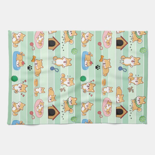 cute dog playing jumping sleeping tea towel (Horizontal)