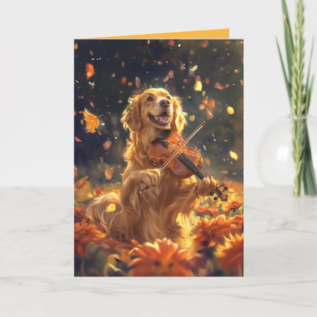 Cute Dog Playing Violin Folded Card (Front)