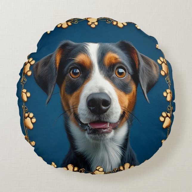 Cute dog portrait round cushion (Front)