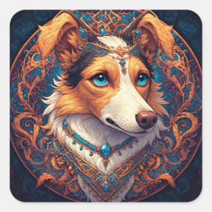 Cute Dog Portrait Square Sticker