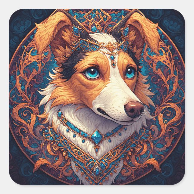 Cute Dog Portrait Square Sticker (Front)