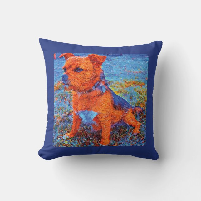 Cute dog portrait watercolor painting on blue cushion (Front)