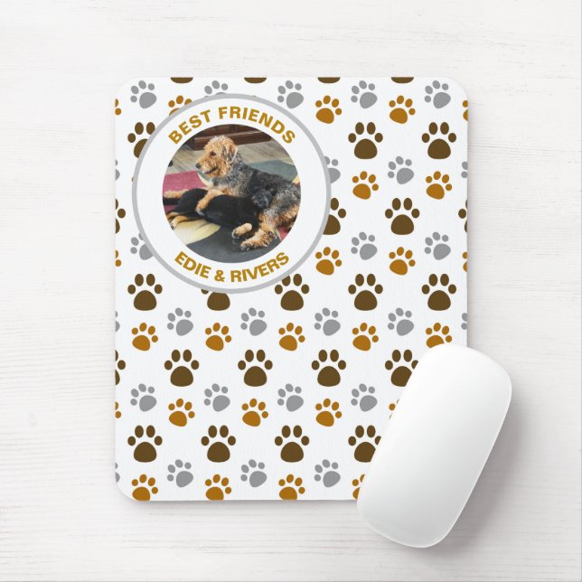 Cute Dog Prints and Your Pets Photo Mouse Mat (With Mouse)
