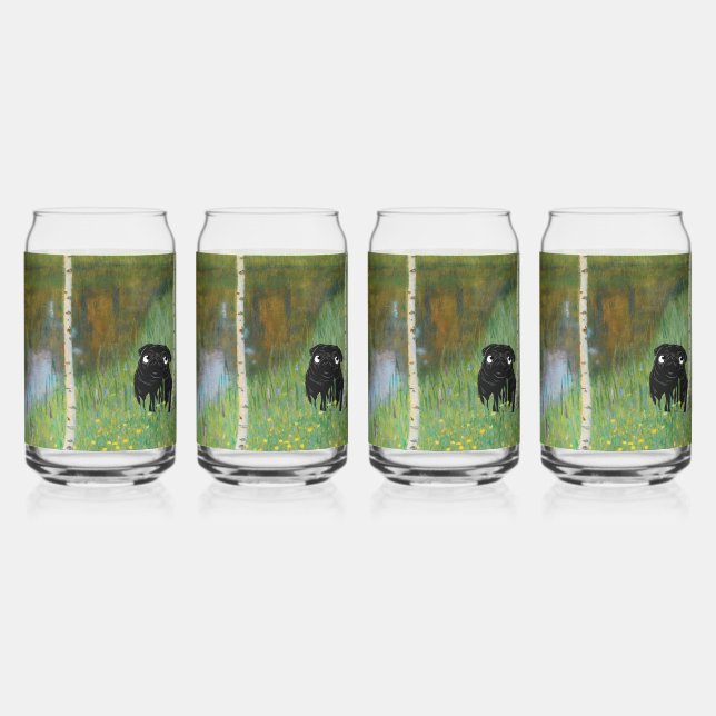 Cute Dog Pug Gustav Klimt Forest Can Glass (Back)