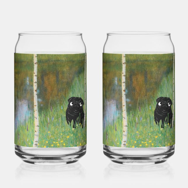 Cute Dog Pug Gustav Klimt Forest Can Glass (Front)
