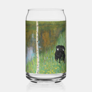 Cute Dog Pug Gustav Klimt Forest Drinkware Set Can Glass