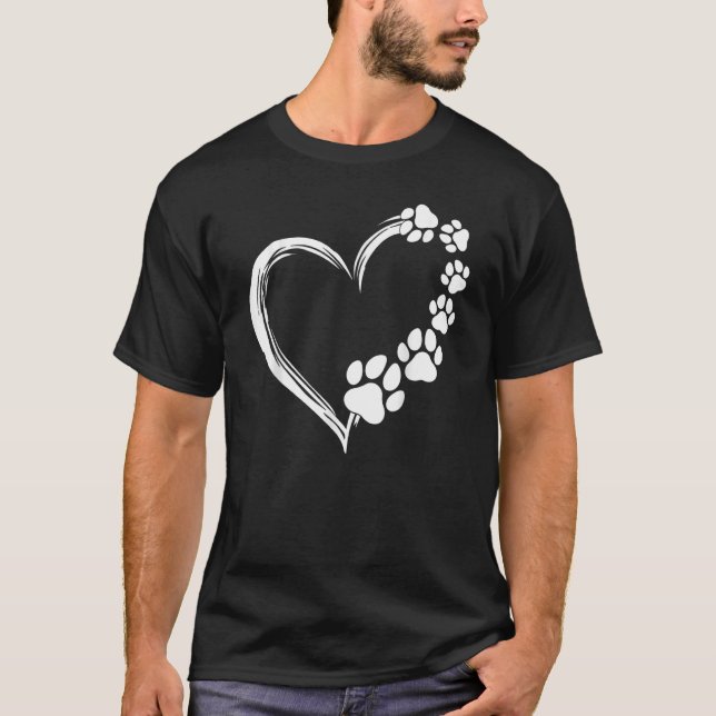 Cute Dog Puppy  Dogs Paw Print Heart  Dog Mom T-Shirt (Front)