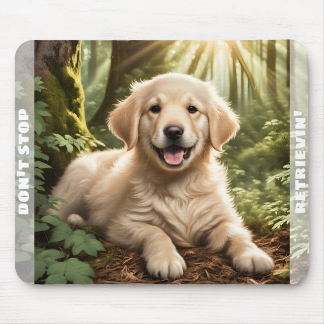 Cute Dog Puppy Golden Retriever Custom Name Mouse Mat (Front)