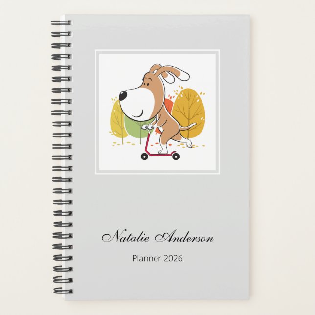 Cute Dog Puppy Kick Scooter Personalized 2026 Planner (Front)