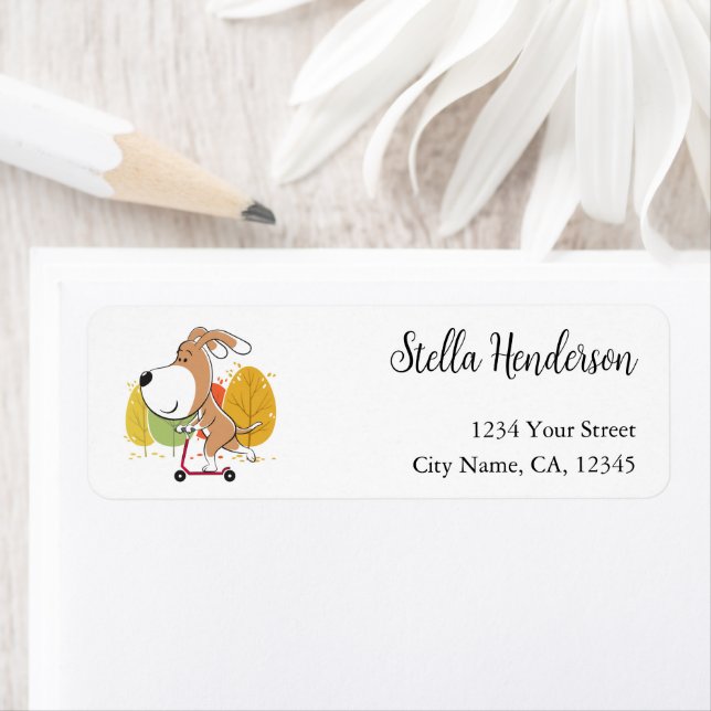 Cute Dog Puppy Kick Scooter Return Address Labels (Insitu)