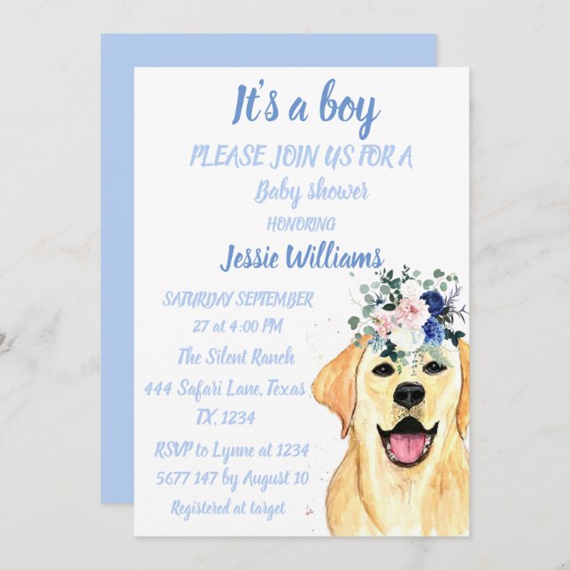 Cute Dog Puppy Labrador Fun Baby boy shower Invitation (Front/Back)