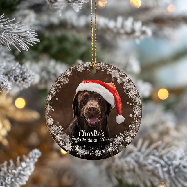 Cute Dog Puppy Pet First Christmas Photo Snowflake Ceramic Tree Decoration (Creator Uploaded)