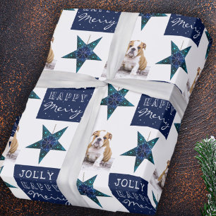 Cute Dog Puppy Pet Photo Festive Star Christmas Wrapping Paper