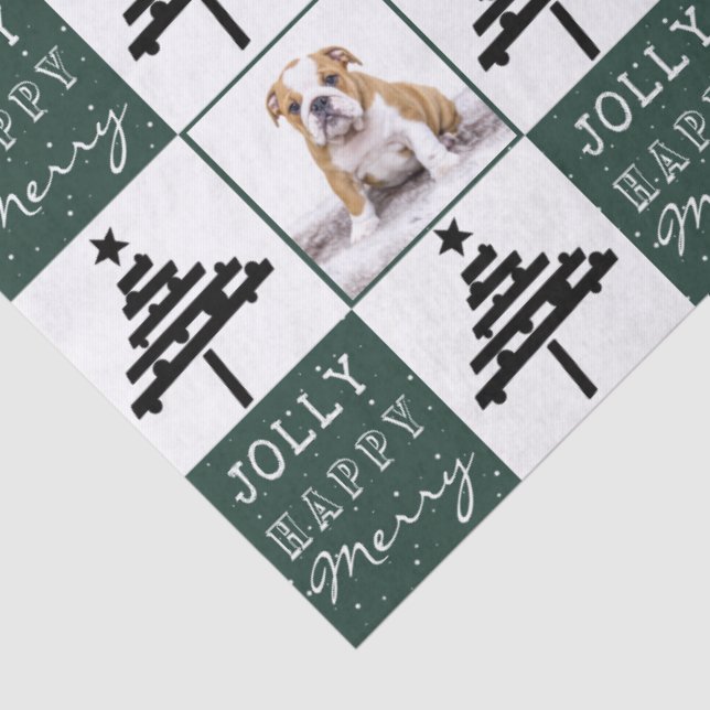 Cute Dog Puppy Pet Photo Green Christmas Tree Tissue Paper (Detail)