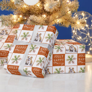 Cute Dog Puppy Pet Photo Snowflake Christmas Wrapping Paper