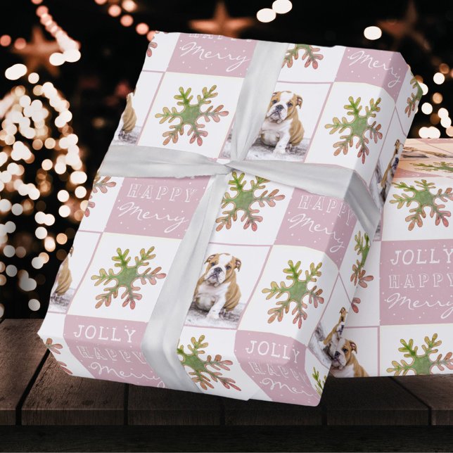 Cute Dog Puppy Pet Photo Snowflake Christmas Wrapping Paper (Creator Uploaded)
