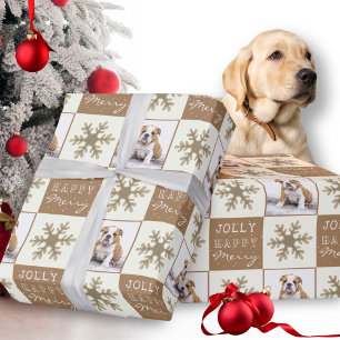 Cute Dog Puppy Pet Photo Snowflake Christmas  Wrapping Paper