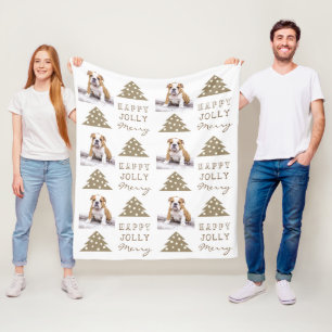 Cute Dog Puppy Pet Typography Christmas Tree Photo Fleece Blanket