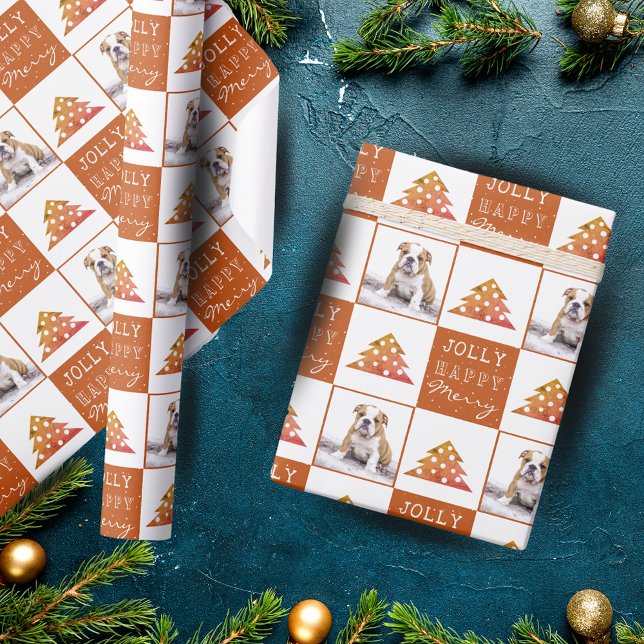 Cute Dog Puppy Pet Typography Christmas Tree Photo Wrapping Paper (Creator Uploaded)