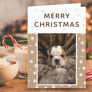 Cute Dog Puppy Photo Stars Merry Christmas Holiday Card