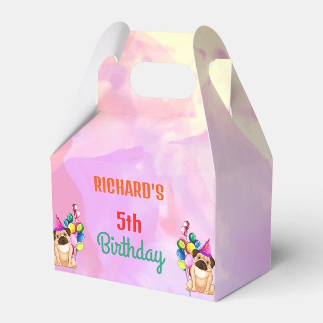 Cute Dog Puppy Themed Kid's Birthday Party Favour Box (Front Side)