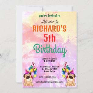 Cute Dog Puppy Themed Kid's Birthday Party Invitation