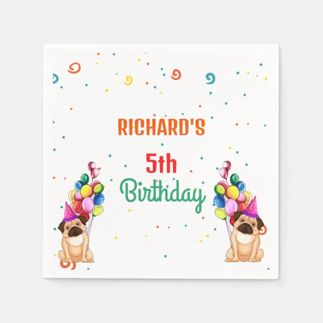 Cute Dog Puppy Themed Kid's Birthday Party Napkin (Front)