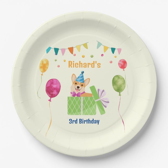 Cute Dog Puppy Themed Kid's Birthday Party Paper Plate (Front)