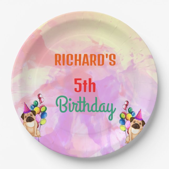 Cute Dog Puppy Themed Kid's Birthday Party Paper Plate (Front)