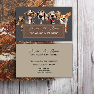 Cute Dog Puppy Walker Groomer Grey Professional Business Card