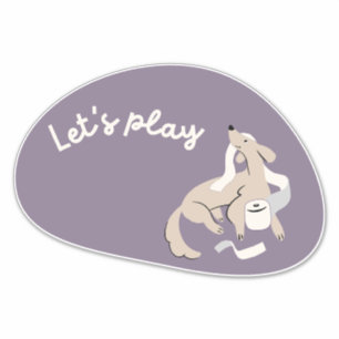 Cute dog, purple, "let's play!"