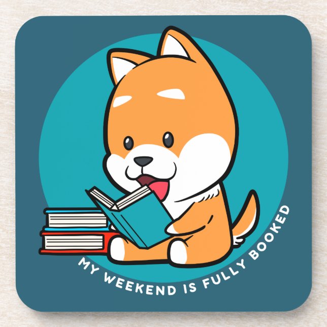 Cute Dog Reading Book Funny Quote Coaster (Front)