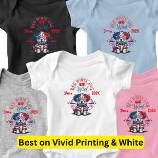 Cute Dog Red White and Woof Baby Bodysuit