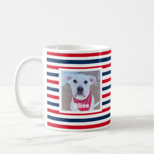 Cute Dog Red White Blue Stripes Patriotic 2 Photo Coffee Mug